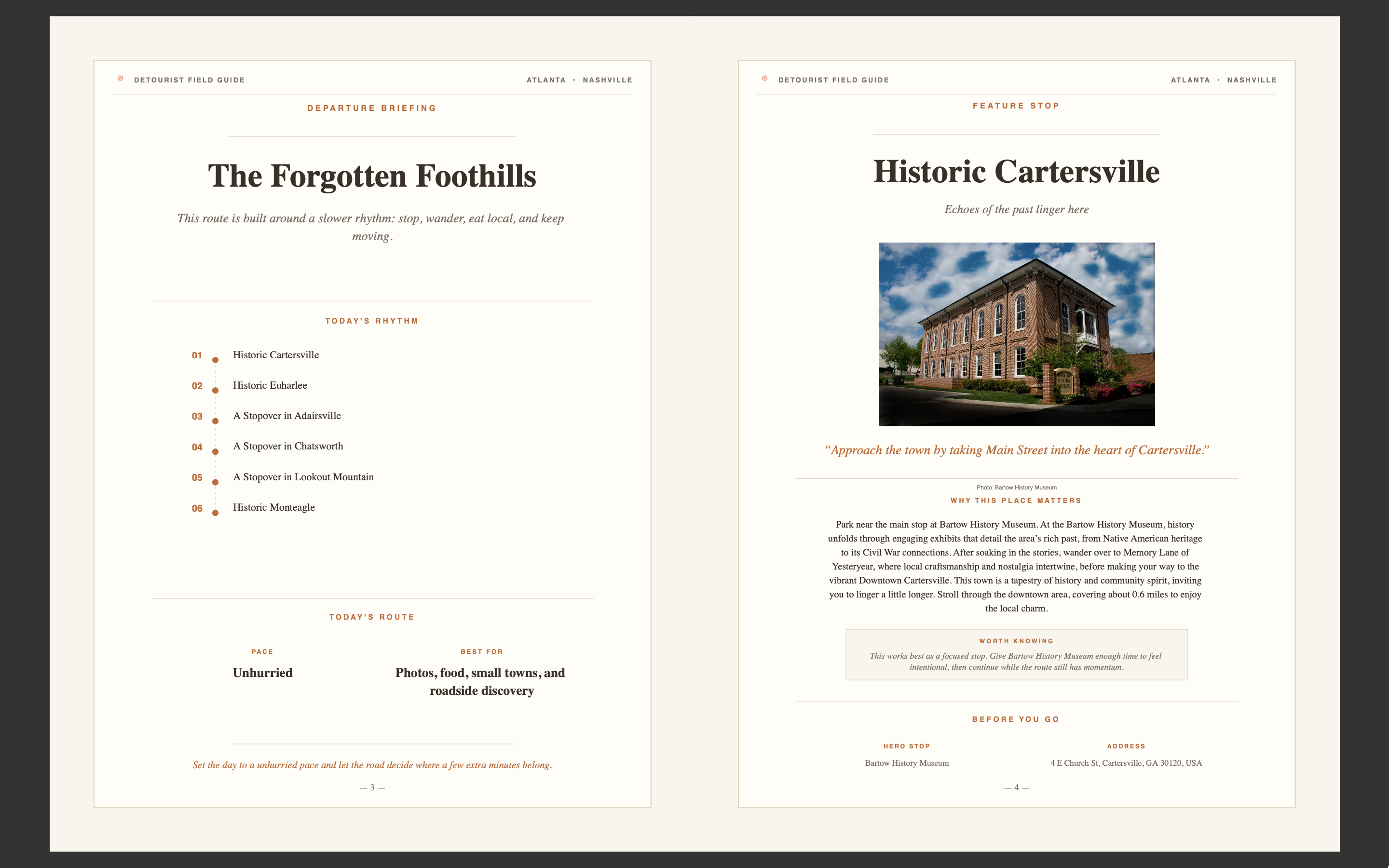 Two-page preview from a personalized Detourist field guide